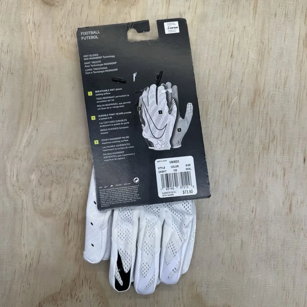 NEW Jordan Vapor Knit Football Gloves White NFL Logo Sz 3XL CK3017-102